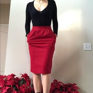 Vintage Red Split Pencil Skirt